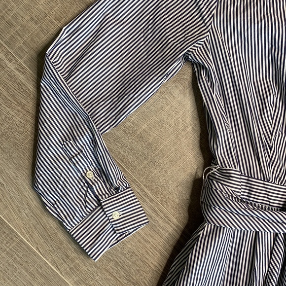 J Crew Striped Button Front Tie Waist Shirt Dress - Picture 5 of 13